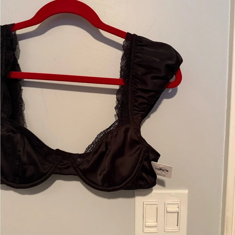NWT By Anthropologie Satin Puff-Sleeve Underwire Bra